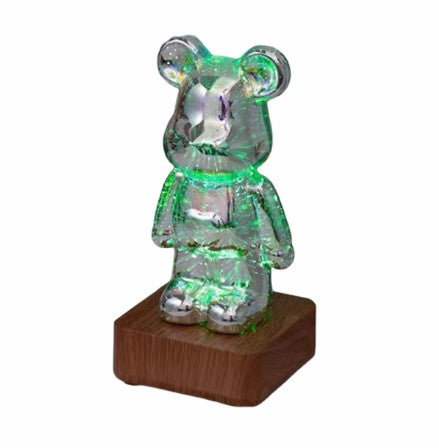 LED 3D Bear Fireworks Night Light with USB power, color-changing feature, and elegant glass lampshade for bedroom decor.
