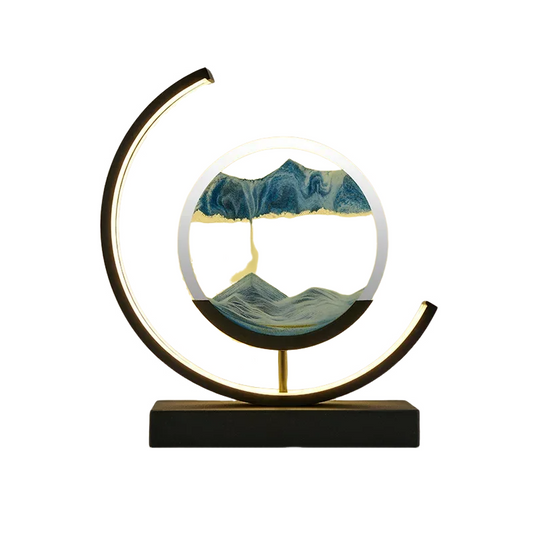 LED Moving Sand Art Table Lamp with quicksand effect, 3D sandscape hourglass, and multi-color LED lighting for home decor and relaxation.