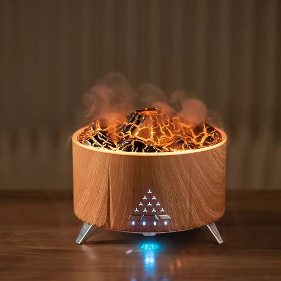 350ML flame aromatherapy diffuser with ultrasonic humidification, Bluetooth audio, and realistic flame effects, perfect for home and bedroom décor.