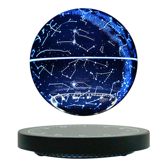 Magnetic Levitating Starry Sky Lamp with floating constellation globe and LED lights on an acrylic base.