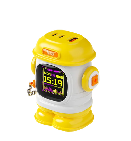 Divoom Dipow 65W GaN fast charger with multi-device compatibility, featuring USB-C and USB-A ports for smartphones and laptops.